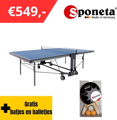 Sponeta® S4-73i Tafeltennistafel Indoor - Expertline - Pingpongtafel voor binnen - Speeltoestel voor binnen - Inklapbaar - Zelftrainer - Inclusief batshouder - 19mm blauw blad - 3 Jaar garantie - LxBxH 274x152,5x76cm - Made in Germany