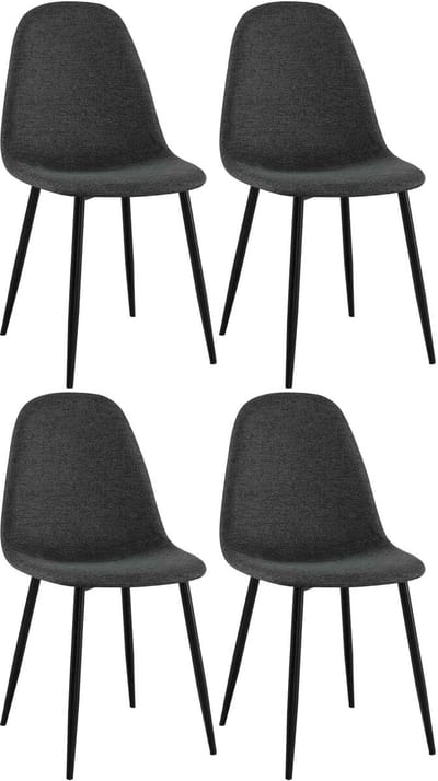 CLP Napier Set van 4 eetkamerstoelen - Modern Design - Zonder armleuning - Metalen Onderstel - Comfortabele Rugleuning - Max.150 kg - Stof/zwart