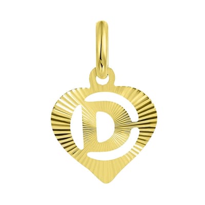 Lucardi Dames alfabet hanger hart - Letter D - Cadeau - 9 Karaat - Geelgoud