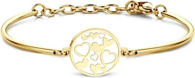 CO88 Collection Inspirational 8CB-90390 Stalen Armband met Hanger - Hartjes 17 mm - Cadeau voor haar - One-size - Goudkleurig