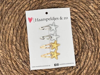 Haarspeldje ‘Stars’ - ster - sterretje - glitters - zilver - goud - kerst – feestdagen — 4 cm speldjes