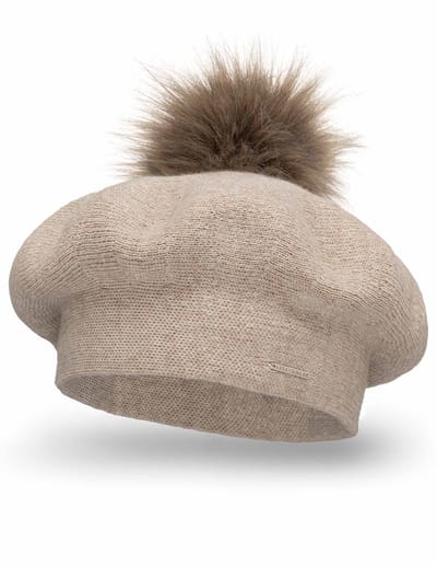 Vivisence Dames Winter Baret - Wolmix Met Kunstbont Pompon En Elastische Rand - Warme Comfortabele Pasvorm Voor Koude Dagen En Stylishe Dagelijkse Look En Licht En Makkelijk Te Combineren - Beige