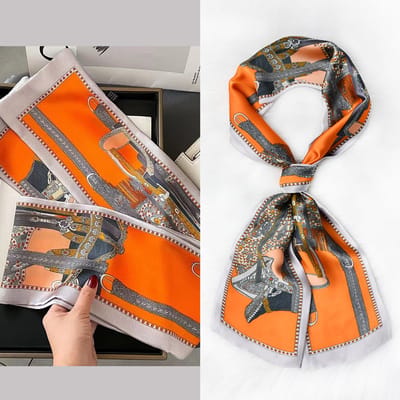 Zijden sjaal-stijl zijden sjaal voor dames - Kleurblokkenprint - Fris en delicaat - Decoratieve shawl over shirts -16，14*150CM