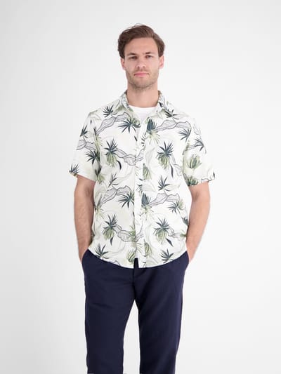 LERROS Casual overhemd met korte mouwen en bloemenprint, van licht materiaal , Maat: M , Kleur: BROKEN WHITE , 60% polyester, 40% katoen