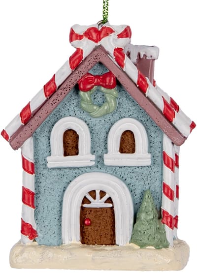 Clayre & Eef Kersthanger Gingerbread house 6x4x8 cm Blauw Kunststof