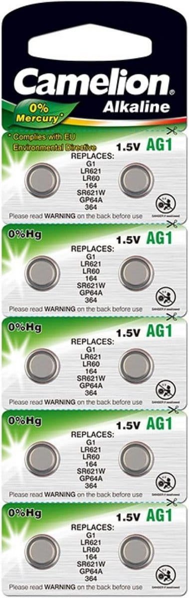 Knoopcel Batterijen LR60 / AG1 / LR621 / 364 / G1 - 10 Stuks Alkaline 1.5V