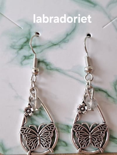 Labradoriet Waterdruppel / Vlinder Oorbellen