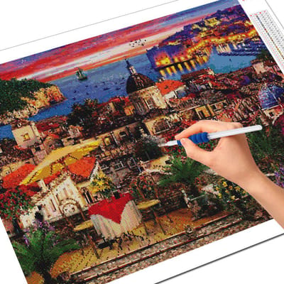 Broderie Diamant 5D DIY Maison Strass Art Peinture Diamant Carré Complet Paysage Bord de Mer Décoration Murale Full Square 20X30CM