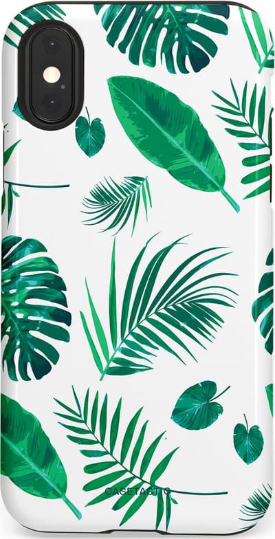 Casetastic Hoesje Geschikt voor Apple iPhone X/Xs - Stijlvolle Beschermende Duo-layer Case - Groene Witte Jungle Bladeren Print