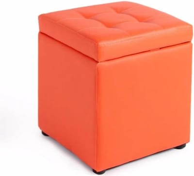 Opbergpoef Vierkant - Ottomaanse kruk - Woonkamer opruimen - Scharnierend deksel - 30 x 30 x 35 cm - Oranje