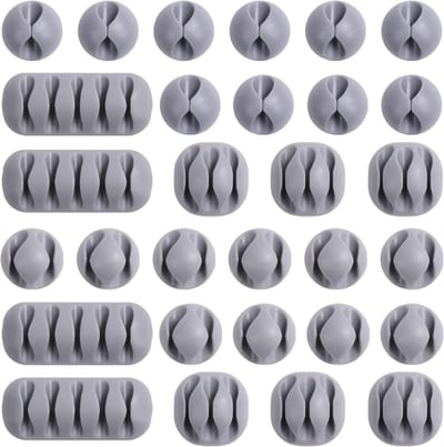 Zelfklevende Kabelclips Set voor Organisatie van Oplaadkabels, Audio- en Voedingskabels - 30 Stuks Grijs