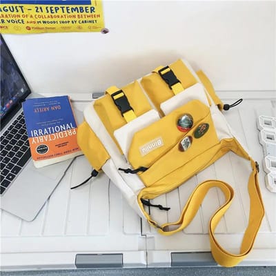 Sacs à bandoulière en nylon pour hommes et femmes, sacoches pour filles, sacs d'école, sacs à main en toile pour jeunes, sac à bandoulière jaune
