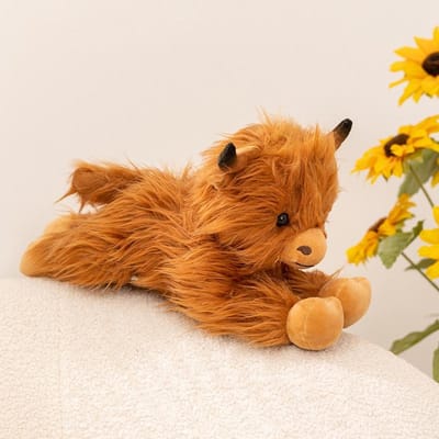 Hooglandkoe Pluche Dieren Knuffeldier Pluche Stier Dier Pop Zacht Cadeau Voor Kinderen Jongens Meisjes 35 Cm Hoog 36cm bruin