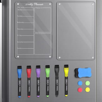SnelShoppen - 2 Stuks A4 Magnetische Koelkast Kalender - Afwasbare Weekmenuplanner met 6 Kleur Markers - Ideaal voor Menuplanners, Boodschappenlijstje