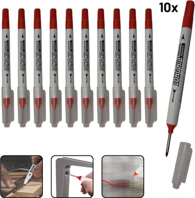 Diepgat Marker Pen – 20mm Dubbele Punt – 10 Stuks – Waterdicht – Voor Metaal, Hout, Glas – Precisie Markeerstift voor Houtbewerking & Constructie – Zwart