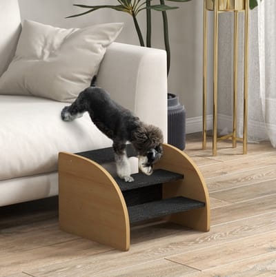 HAUSS SPOLE Huisdiertrap – 3 Treden – 38,5 x 38,5 x 30 cm – Polyester – Eikenkleur En Zwart – Voor Bank En Bed