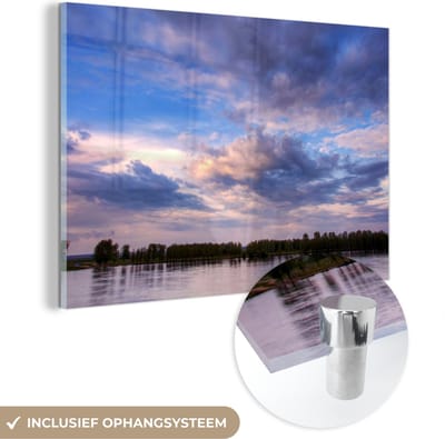 ® Glasschilderij 180x120 cm - Schilderij acrylglas - Gekleurde lucht over de Donaudelta in het Europese Roemenië - Foto op glas - Muurdecoratie woonkamer - Wanddecoratie slaapkamer - Schilderijen