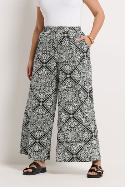 Yours Zwarte Broek Met Paisleyprint En Wijde Pijpen Size 44