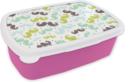Broodtrommel Roze - Lunchbox - Brooddoos - Patronen - Snor - Kleuren - Jongens - Kinderen - Kids - Jongetje - 18x12x6 cm - Kinderen - Meisje