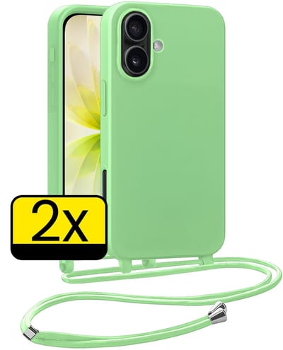 Hoesje Geschikt voor iPhone 17 Hoesje Met Koord Siliconen Case - Hoes Geschikt voor iPhone 17 Backcover Met Afneembaar Koord - Groen - 2 Stuks