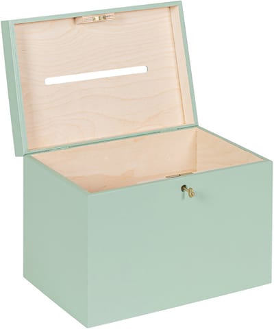 HAUDT® Enveloppenkist met slot BAS Tijm - 29 x 20 x 21 cm - houten kist met slot - incl. koperen sleutel - zacht groene opbergkist
