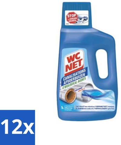 12 x WC Net - Ontstopper - Afvoerbuizen onderhoud - Biologische Formule - 1L - WC Reiniging - Afvoerbuizen Schoonmaken - Biologische Reiniger - Geurverwijderaar - Leidingen Reinigen