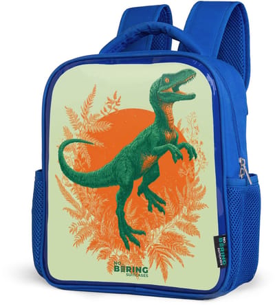 NoBoringSuitcases.com® - Rugzak blauw - Schooltas jongens - Groene dino tussen varens - Kinder rugtas jongen - Boekentas kind - Kinderrugzak voor school - Schoolrugzak