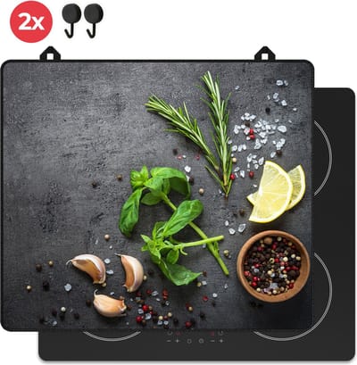 KitchyMist Inductie Beschermer 60x52 cm - Kruiden en Specerijen Limoen - Kookplaat Beschermer - Afdekplaat voor Kookplaat - Inductie Mat - Spatscherm Achterwand Keuken