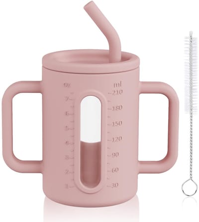 SnelShoppen - Silicone Beak Cup voor Peuters met Siliconen Deksel, Rietjes en Reinigingsborstel, 210 ml Drinkbeker voor Kinderen met 2 Handvatten, Afn