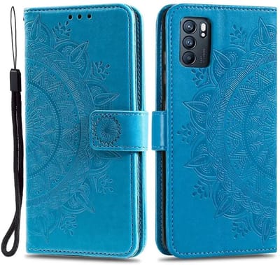 Hoesje Geschikt voor Oppo A5 (2025) - Mandala Book Case met Pasjeshouder - Beschermhoes met Portemonnee Blauw