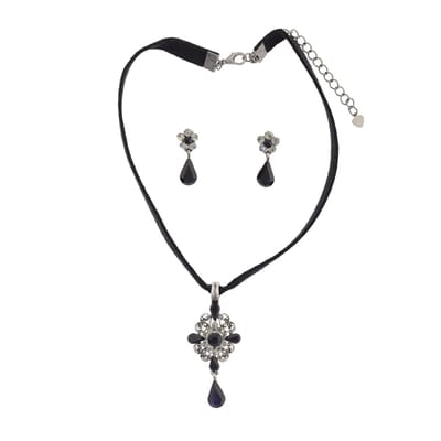 Behave – Sieradenset – Zwart Rookgrijs – Zilverkleur – Choker – Nikkelvrij