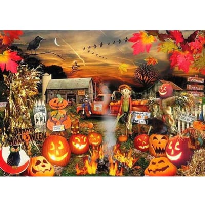 Perceuse complète de broderie de diamant, cadeaux d'halloween, peinture de diamant avec pierres rondes, citrouille, décoration de maison 20X30CM beige