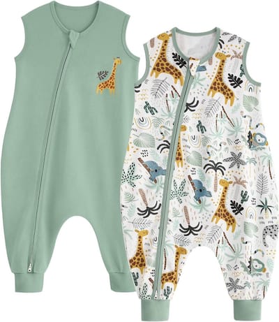 SnelShoppen - Babyslaapzak met voetjes 0,5 TOG, 100% Katoen Zomerslaapzak 6-18 maanden, 70 cm, 2 Stuks, Roze Bloem voor Kinderen, Jongens en Meisjes