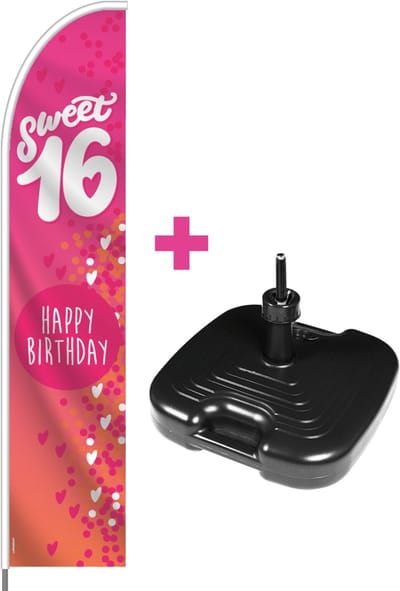 Beachflag - Happy Birthday Sweet 16 - Vlag + Parasolvoet + Rotator + Hengelsysteem + Draagtas - Actievlag.nl