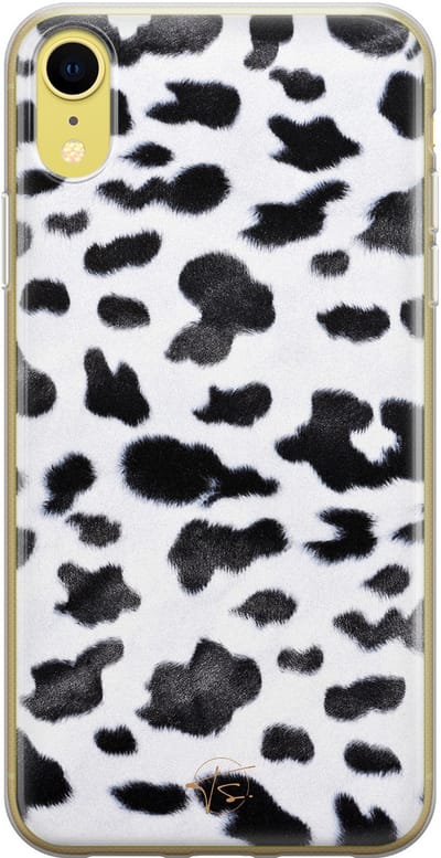 Hoesje geschikt voor iPhone XR - Koeienprint - Soft Case - TPU - Print - Zwart - Mooie Telefoonhoesjes