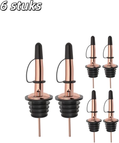 6 stuks - Schenkbekertje - Wijnkaraf - Roestvrijstalen olijfoliedispenser - Met geïntegreerde stofkap - Roségoud