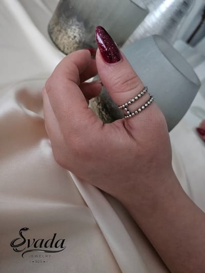 925 Sterling Zilver Dubbele Kralen Ring - Verstelbare Open Dames Ring - Handgemaakt - Evada Jewelry