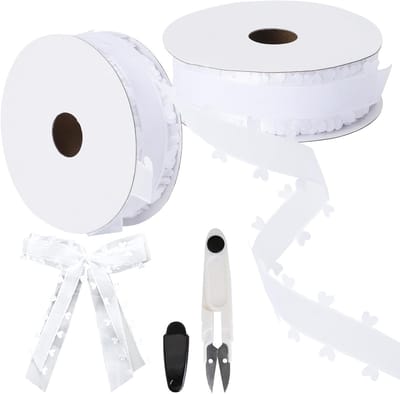 Decoratief Lint - Organza Band - Feestelijke Decoratie - Met Hartjes Patroon - 2 Rollen 18 Meter - Wit