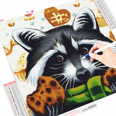 Peinture Diamant DIY Point de Croix Raton Laveur Forage Complet Diamants Carrés Mosaïque Animal 30x30CM black