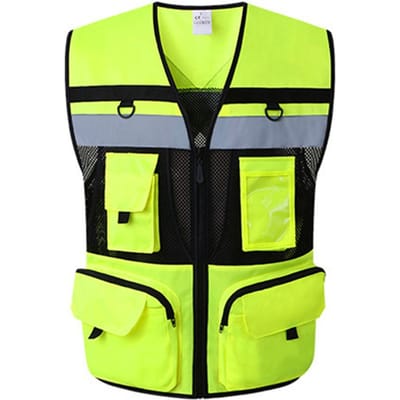 Gilet de sécurité pour hommes et femmes, avec poches, sangle réfléchissante haute visibilité, fermeture éclair sur le devant, respirant L jaune