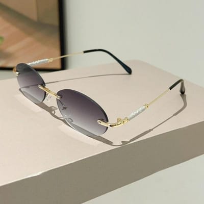 KAMMPT Randloze Ovalen Zonnebril Mannen Vrouwen Gegradueerde Lens Mode Trendy Casual Buiten Zonnebrillen UV Bescherming golden