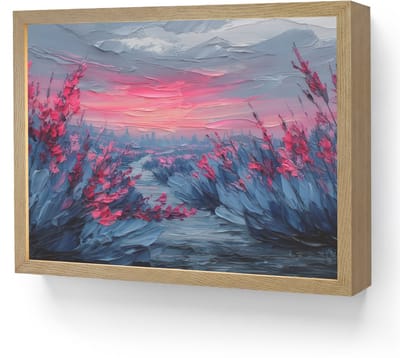 Wandlamp 40x30 cm - Oplaadbaar - Schilderij - Zonsondergang - Bloemen - Rivier - Wandlampen binnen woonkamer - Slaapkamer lamp - Decoratieve nachtlamp - Vloerlamp draadloos