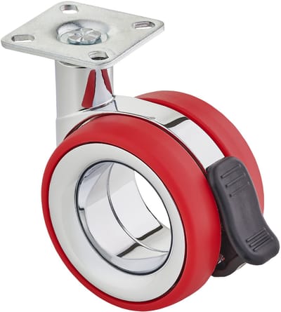 SOTECH premium meubelwiel Düsseldorf Ø 75 mm (hoogte 98,5 mm, chroom/rood, met rem, montageplaat 47 x 47 mm) Designwiel perfect voor moderne en klassieke meubels
