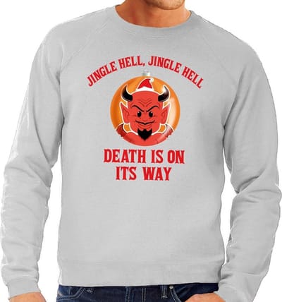 Foute kersttrui / sweater voor heren - grijs - Duivel Jingle Hell S