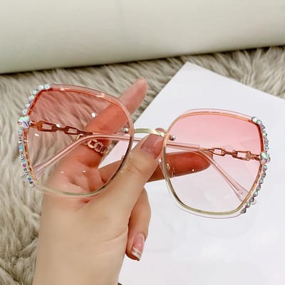 Beschermende Bril Strass Decor Randloos Mode Zonnebril dames Heren Casual Kleurverloop Bril Voor Zomer Strandfeest UV400