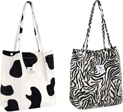 Grote corduroy schoudertassen voor dames - luipaardpatroon - handtas & shopper - modieuze stoffen tas voor dagelijks gebruik, werk, kantoor, school(2 stuks)