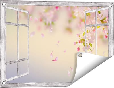 Gards Tuinposter Doorkijk Appelbloesem - Bloemen - 60x40 cm - Tuindoek - Tuindecoratie - Wanddecoratie buiten - Tuinschilderij