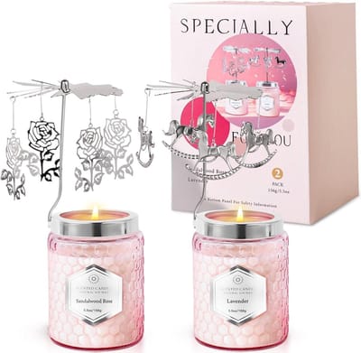 2 Roterende Geurkaarsen voor Vrouwen - Cadeauset voor Moeder, Dochter, Zus, Vriendin - Perfect voor Valentijnsdag, Verjaardag en Jubileum