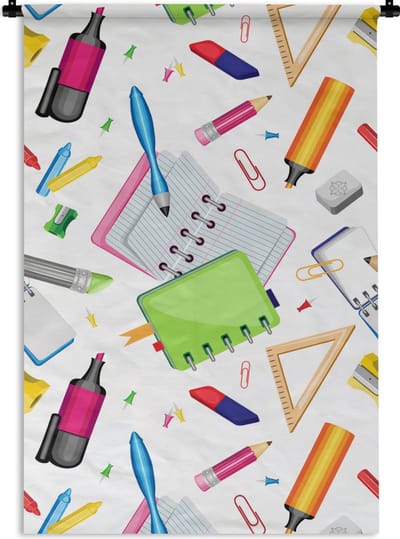 Wandkleed - Wanddoek - Patroon - School - Potlood - 60x90 cm - Wandtapijt