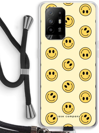 Case Company® - Hoesje met koord geschikt voor Oppo A94 5G hoesje met Koord - Smiley N°2 - Telefoonhoesje met Zwart Koord - Bescherming aan alle Kanten en Over de Schermrand